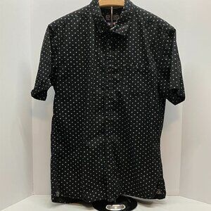 LON NYC Mens Black‎ Short Sleeve Button Down Shirt Contrasting Trim Size L